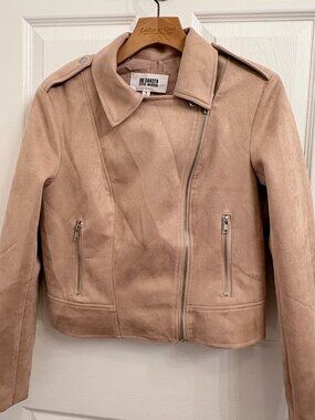 BB Dakota Steve Madden Women's Beige Faux Suede Moto Biker Jacket Zip size S